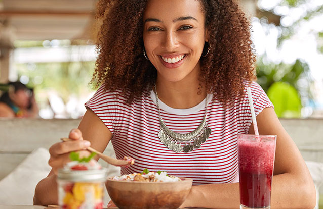 a model eating healthy in Fremont
